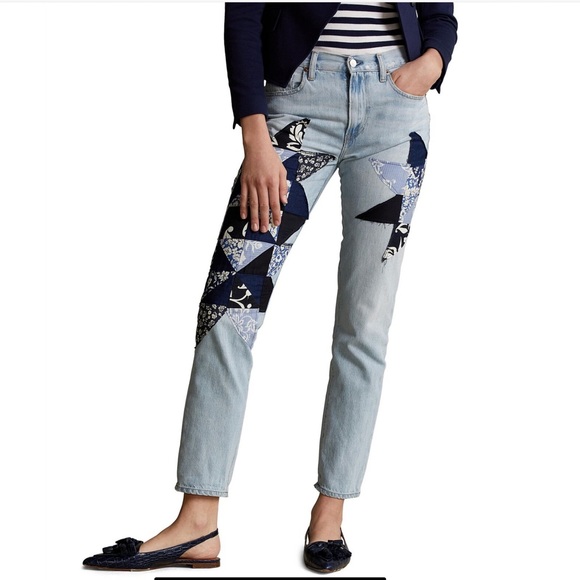 Polo Ralph Lauren BLUE Women's Quilted Patchwork Boyfriend Jeans - Picture 2 of 6